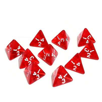 CheerCurve 10 Pcs Red D4 Dice For A Dungeon And Dragons Themed Potion, Multi-Faced Crystal D4 Dice