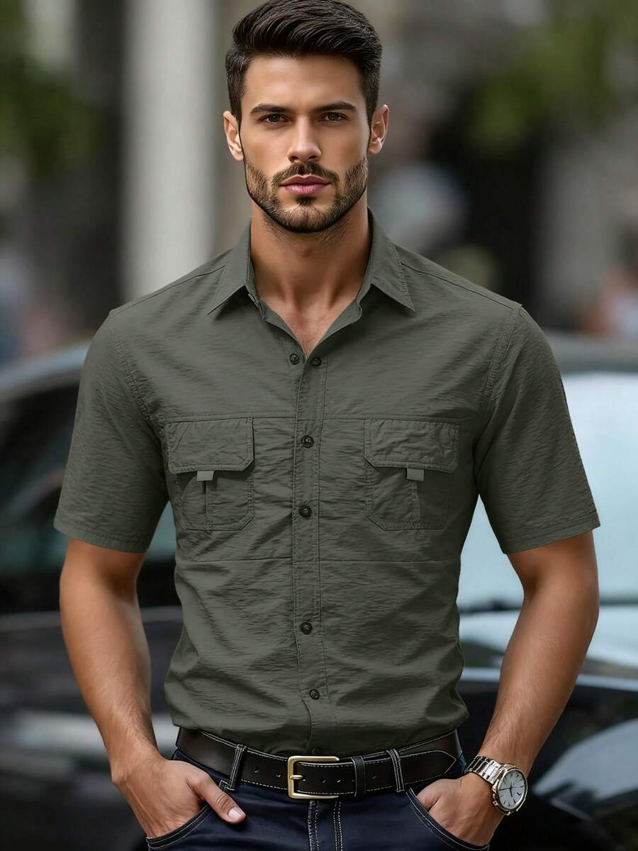 Camisas masculinas respiráveis para pesca,  com proteção solar e secagem rápida, com vários bolsos para pesca ao ar livre, camisas de pesca