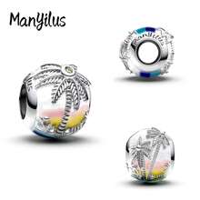Manyilus Manyilus 1 Stück Sterling Silber Strandcharms im Vintage-Stil, Sommer Charms wie Palme, Kokosnussbaum, Strandkorb, kleiner Ente, Schwimmring, Pantoffeln, Strandmuscheln, rosa Donut, Eiscreme, Erdbeere, Biene, Anhänger & Perlen, geeignet für Armbänder und Halsketten, DIY Schmuckherstellung, Geschenk für Freunde und Liebhaber