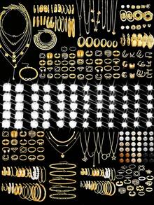 86/68/61/58/40/35 Stücke Vintage elegantes Mode Multi-Element Kunstperle Herz Schmetterling Seestern Muschel Blume Blatt Kubikzirkonia Bling geometrische Linie verdrehtes Cut Out Design Halskette Ohrringe Ring Armband Schmuckset, personalisiertes minimalistisches raffiniertes Design, geeignet für Schmuck, Urlaub, Party, Date, Alltag