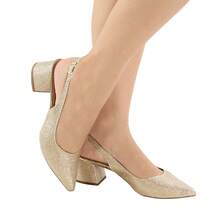 Open-Back Pumps, Women's Slingback, Low Thick Heel, Metallic Shine, Glitter, Wedding, Party, Christmas, Comfortable, Casual Fashion - 金色 - 查看 4