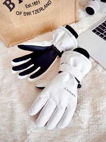 Buchstaben-Muster Outdoor Fahrradhandschuhe mit Thermofutter, Winter