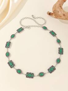 雕花腰带，百搭甜美装饰，可搭配裙子、连衣裙、毛衣，性感街头时尚，金属链条，适合春、夏、秋、冬四季穿着。 - 綠色 - 查看 1