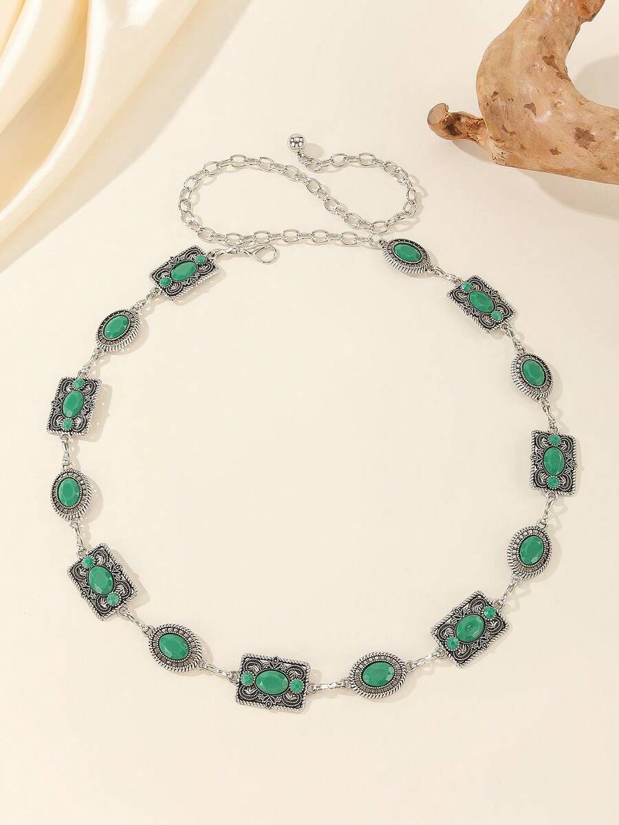 雕花腰带,百搭甜美装饰,可搭配裙子、连衣裙、毛衣,性感街头时尚,金属链条,适合春、夏、秋、冬四季穿着。 - 綠色 - 查看 1