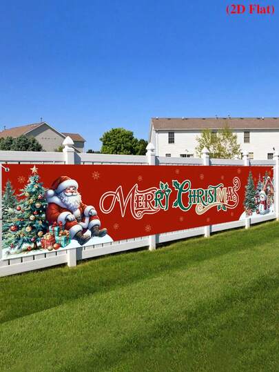 1 件圣诞横幅，带有圣诞老人、雪人、文字和房屋设计的圣诞庭院标志横幅，200*40 厘米圣诞户外涤纶悬挂横幅，节日栅栏装饰，圣诞节挂饰，圣诞家居装饰，花园庭院装饰，冬季派对装饰，拍照亭背景，新年庆祝用品