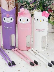 Sanrio 1pc Cat Shaped Soft Bristle Bamboo Charcoal Toothbrush, Adult Household Travel Portable