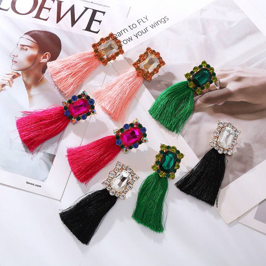 New Retro Bohemian Style Long Fringe Earrings Women's Fashion Temperament Banquet Ear Studs Earrings, Reliable Quality, Suitable For You Who Pursue Quality. - 玫紅色 - 查看 1