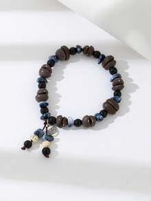 Coffee Bean Beaded Bracelet, Chinese Style, Natural Stone Small Blessing Pendant, Versatile For Men