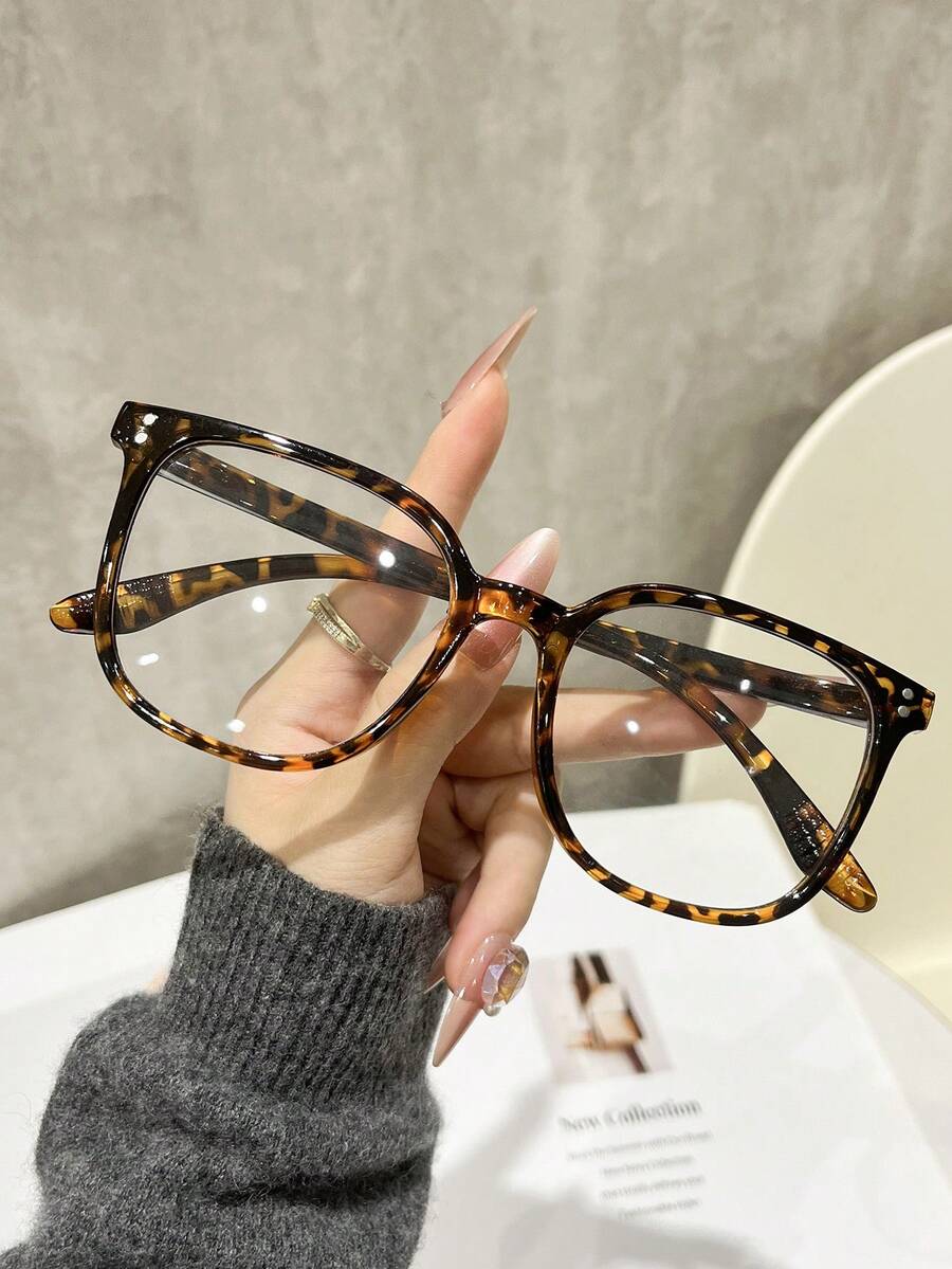 1 Pair Leopard Print Square Fashionable Eyeglasses For Women And Men, Suitable For Computer Reading/Gaming/TV/Phone/Daily Travel, Transparent Eyewear Accessories, High Definition Glasses, Fit For Female - 豹紋平 - 查看 1