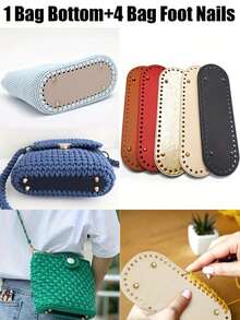 Fondo de bolso de material de cuero de poliuretano, accesorios DIY sin perforación, incluye 1 paquete de fondo y 4 pines de metal para los pies, fondo de bolso tejido a mano, decoración de bolso en forma ovalada, 18 * 5 cm, fácil de conectar, fondo resistente y reforzado, adecuado para hacer bolsos, maletas, carteras (negro, blanco, beige, marrón) - Multicolor - Ver 10