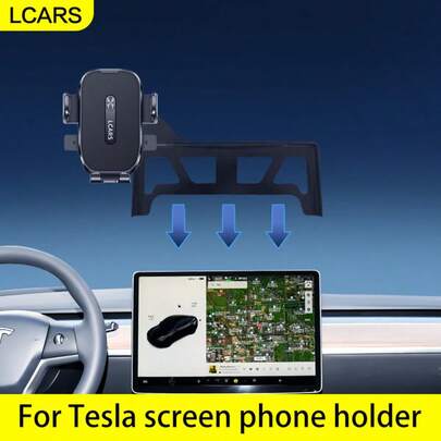 LCARS Uchwyt samochodowy LCARS na telefon, dedykowany do konsoli środkowej, pasujący do modeli /Y/X/S/3, Highland 2024-2025/Y Juniper 2025, uchwyt na telefon montowany na ekranie