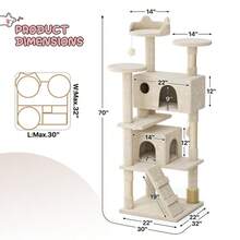Cat Tree, 70 Inch Cat Tree Tower With 2 Condo, Tall Cat Tower With Scratching Post, Cat Climbing Tower, Cat Tree For Indoor Cats - Màu be - Xem 3