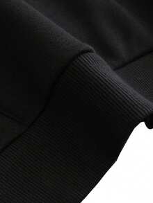 Plus Customized Slogan Graphic Kangaroo Pocket Drawstring Thermal Hoodie - Black - View 7