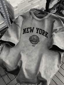Men's Heavyweight With New York Pattern Print And Vintage Letters Available In Plus Sizes, All-Season Comfortable Machine Washable Casual Clothing - Army Green - View 4