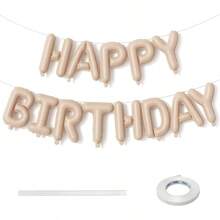 Happy Birthday Balloon Beige, 16 Inch Neutral Tan Self Inflating Happy Birthday Foil Balloon, Born Day Bunting Letter Balloons Men Women Bday Party Decorations Supplies - 裸體 - 查看 1
