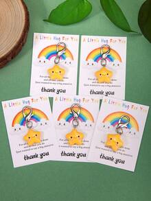 1/2/5个可爱笑脸、彩虹、星星、拥抱感谢卡钥匙扣，适合圣诞节、感恩节、母亲节、新年、送给女性、女朋友、生日、返校派对的礼物 - 黃色 - 查看 9