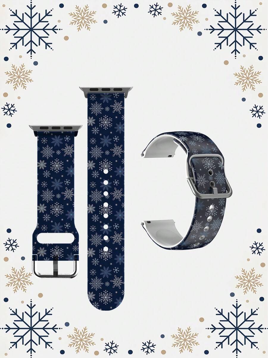 1pc Navy Blue Snowflake Soft Elastic Breathable Wristband Replacement Watch Band Compatible With Samsung, Garmin, Honor Smartwatches, 38mm 40mm 41mm 45mm 44mm 42mm 46mm 49mm, Fashionable Casual Multi-Color Silicone Watch Band Compatible With Apple Watch Ultra SE/11/10/9/8/7/6/5/4/3/2/1 - Multicolor - View 1