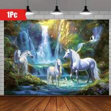 1 pièce Toile de fond décorative avec motif licorne magique, convient pour la chambre, le salon, le bureau, la décoration de la maison, kit d'installation inclus