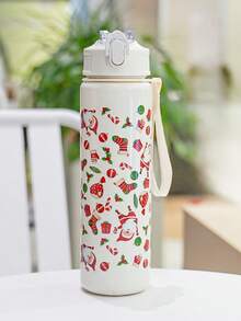 1 pieza Botella de agua de 750ml/26oz de la serie navideña, a prueba de fugas, de gran capacidad, de plástico duradero, adecuada para fitness, deportes al aire libre, regalo de cumpleaños, regalo festivo