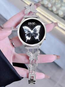 Huastonband 2件組 BlingBling 2合1 亮晶晶水晶鑽無螢幕防撞保護殼與蝴蝶造型金屬可調式錶帶，鑲嵌亮晶晶水晶鑽，相容 Galaxy Watch 3/4/5/6 Galaxy Watch 7 40mm 44mm 45mm，易安裝拆卸，年輕時尚女性銀色智慧手錶錶帶 - 銀色 - 查看 11
