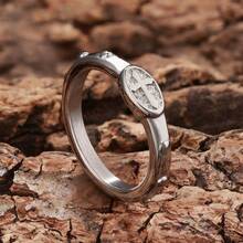 1 件时尚不锈钢 18K 镀金上帝祝福玫瑰经教堂十字架戒指，适合女孩和女士 - 銀色 - 查看 5