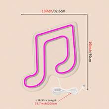 1pc Musical Note Neon Sign, LED Neon Light Battery/USB Powered Decorative Light, Table And Wall Decorative Light, For Girl's Room, Dormitory, Wedding Anniversary, Valentine's Day, Birthday Party, Home Decoration Light