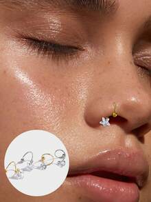 1 Piece S925 Sterling Silver Zirconia Star And Bead Design Spring Nose Ring, Suitable For Girls' Daily Wear And An Excellent Gift For Girlfriends, Mothers And Sisters