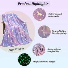 1 pieza Manta que brilla en la oscuridad, manta de microfibra suave y esponjosa, adecuada para varias ocasiones, se puede usar como regalo - Morado - Ver 3