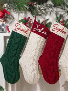 1pc Personalized 2025 Embroidered Christmas Stockings, Knitted Family Stockings, Personalized Christmas Stockings With Names, Holiday Stockings, Christmas Family Gifts - Multicolor - View 5