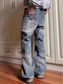 2025 Spring/Autumn American Retro Double Waist Head Jeans With Cutting Design, Niche Vintage, Loose Straight Leg, Men's And Women's Styles