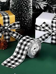 2 Rollen Buffalo Karo Juteband mit Drahtrand, Weiß Schwarz kariertes Band, für fröhliche Weihnachten, Hochzeit, Festliche Heim-Dekorationen, DIY Geschenkverpackung, Kranz, Weihnachtsbaum Schleifen Dekoration, große Schleifen Kranz Baum Dekoration für Outdoor