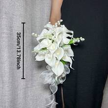 1pc Bohemian Style Elegant Simple & Generous Orchid Waterfall Bridal Bouquet, Engagement Registration Photography Handheld Flower Bunch, Suitable For Wedding And Studio Photography - Multicolor - View 9