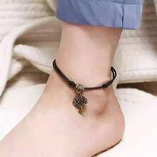 1pc  Black Anklet Hand-Woven Simple Anklet Red Rope Natal Year Bell Agate Retro Foot Bracelet Jewelry - 黑色 - 查看 5