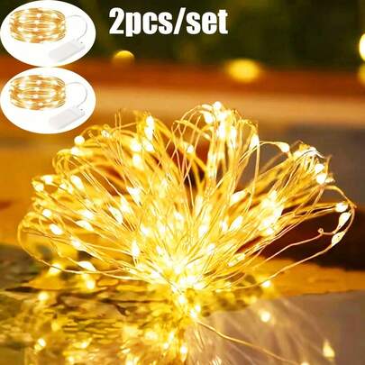 2pcs/Set 3 Meters 30 LED Copper Wire Fairy String Lights With Battery, Indoor Decor, Bedroom Decor, Outdoor Garden Decor, Wedding Party Holiday Decoration Lights