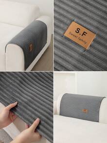 1PC Flannel Sofa Cushion With SF Leather Label, Anti-Slip Stripe Seat Pad. Protects 1 To 4-Seater Couches, Machine Washable, All-Season Use. - Multicolor - View 7