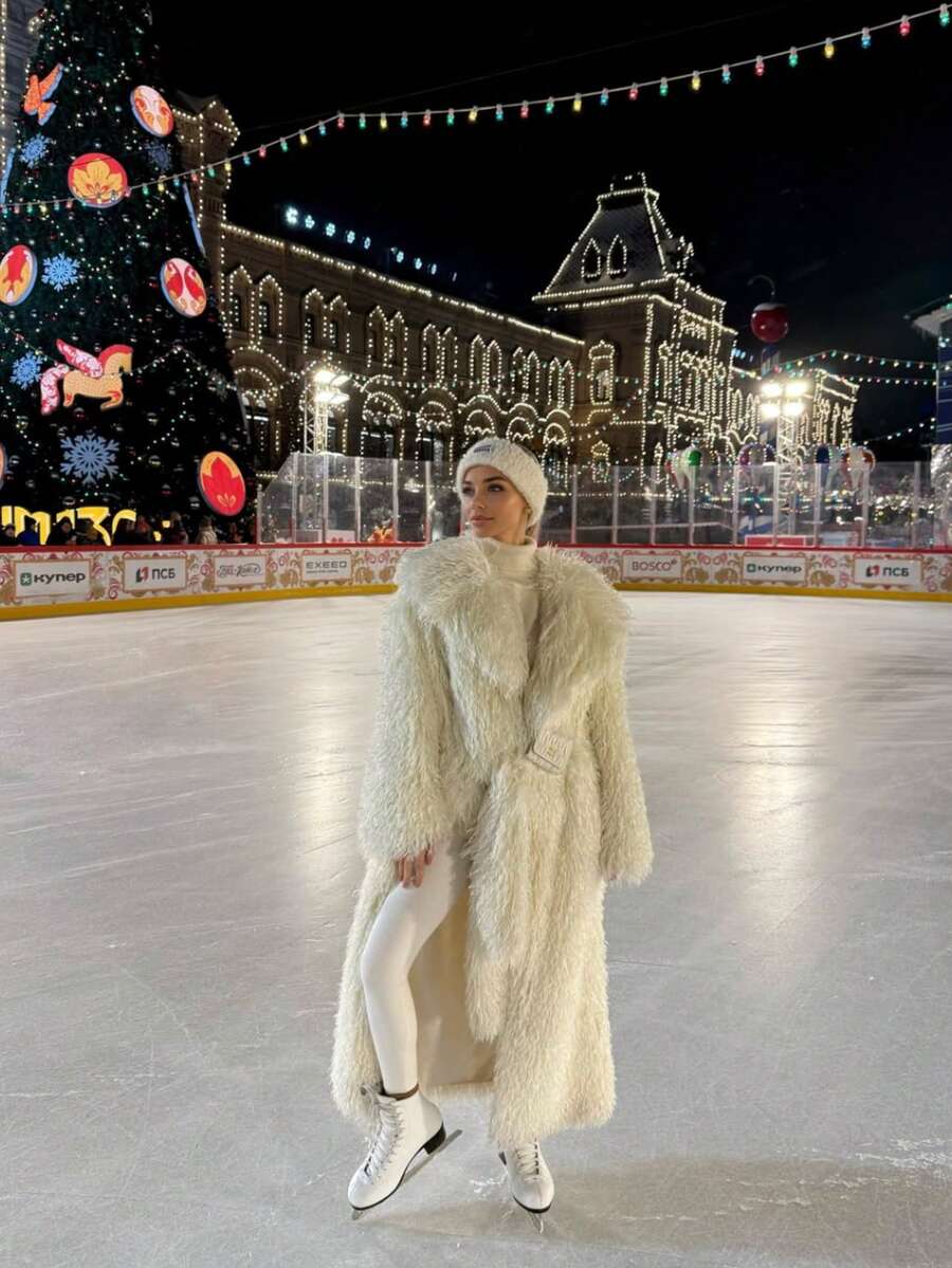 Women's Beige Large Lapel Long Fur Coat (With Belt), Winter Clothing, Old Money Outfit,A Fashionable Front-Opening Plush Large Lapel Faux Fur Coat For Winter Women's Wear,Christmas,Festival Clothing