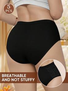 MEIYATING 5 件高腰塑身女士内裤，蕾丝边柔软透气棉质三角裤 - 彩色 - 查看 3