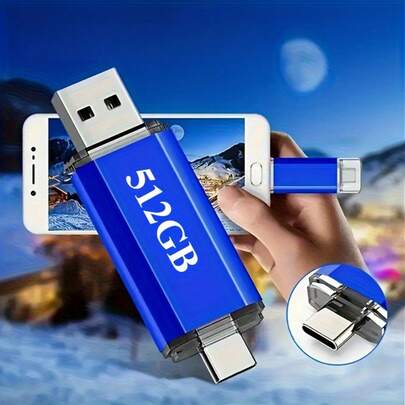 512GB 2-In-1 USB 2.0 & Type-C Flash Drive - Rotatable Memory Stick For Phones