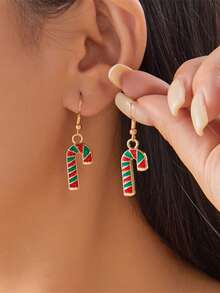 1 Pair, Colorful Cartoon Striped Santa Claus Christmas Crutches, Alloy Oil-Dripping Creative Christmas Earrings, Christmas Accessories, Suitable For Ladies To Attend Parties