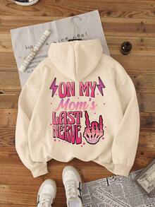 Casual Letter Print Sweatshirt For Teen Girl, Solid Color Long Sleeve Loose Pullover Sweatshirt, Suitable For School, Vacation, Shopping, Party, And Halloween, Spring/Autumn - Apricot - View 1