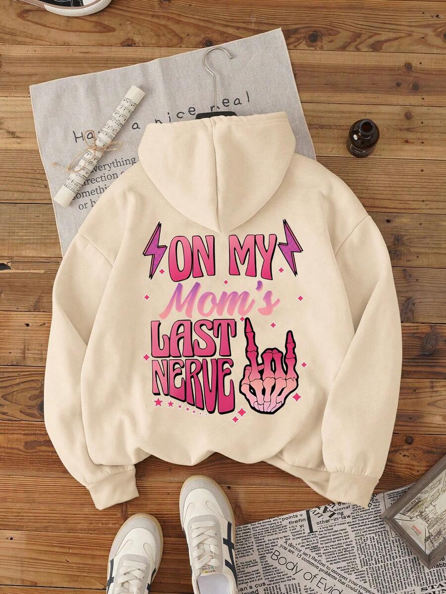 Casual Letter Print Sweatshirt For Teen Girl, Solid Color Long Sleeve Loose Pullover Sweatshirt, Suitable For School, Vacation, Shopping, Party, And Halloween, Spring/Autumn - Apricot - View 1