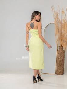 V761 Tailored Midi Dress With Straps - Light Yellow - View 4