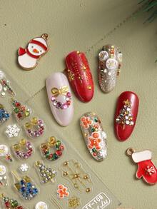 5D Goldene Weihnachts-Nagelkunst-Aufkleber, Geprägte Winterkristallkugel-Nageldekore, Schneemann, Schneeflocken, Weihnachtsbaum, Weihnachts-Nageldesigns, Maniküre-Accessoires, Weihnachts-Nagelaufkleber für Nagelkunstdekorationen