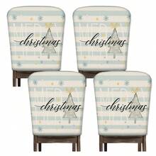 2/4/6pcs Christmas Element Printed Linen Chair Covers, Home Decor, Suitable For Christmas Gifts, Christmas Decoration, Daily Home, Living Room, Dining Room, Garden, Hotel, Washable Polyester Material Chair Seat Cushion Covers - Multicolor - View 24