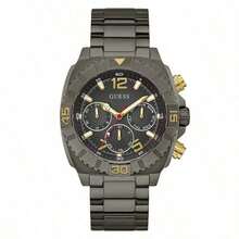 Guess 男士奢华多功能石英腕表，绿色表盘，不锈钢表带，适合日常商务着装，是送给丈夫和父亲的绝佳礼物。型号：GW0800G1，GW0800G2 - 黑色 - 查看 5