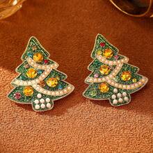2 piezas Pendientes de árbol de Navidad lindos para mujeres, pendientes de estrella de Navidad de moda, regalo de joyería brillante para familiares y amigos