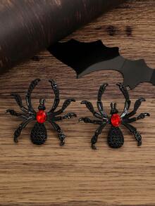 1 par de pendientes de botón con diseño de araña de estilo gótico de la serie oscura, accesorios de Halloween personalizados y exagerados, adecuados para hombres y mujeres, para uso diario, fiestas y eventos