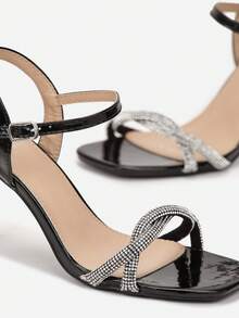 Eleganti sandali da donna con cinturini - tacco trasparente - per eventi serali/feste - estivi - nero - Visualizzare 5