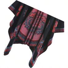 Women's Warm Shawl Wrap Cape Winter Cardigan Sweaters Open Front Poncho - Y11-腰果黑紅 - 查看 3