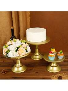 Gold Cake Stand Set Of 3 (8, 10 And 12 Inch Plates) For 6-10 Inch Cakes, Perfect Dessert Table Set, Cupcake And Cake Stand For Parties, Weddings - 金色 - 查看 11